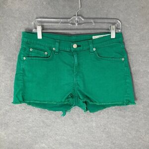 Rag‎ & Bone Denim Shorts Cotton Raw Hem Green Jean Shorts Size 28